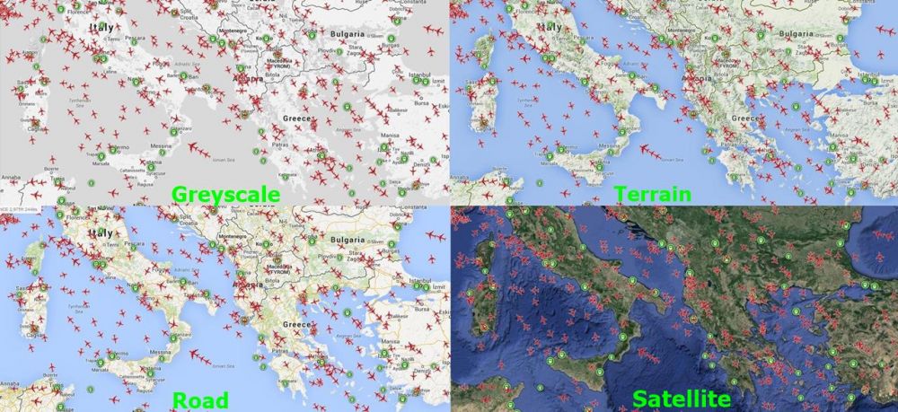 PlaneFinder Map Types