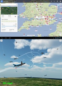 Mobile app of PlaneFinder, including 3D view