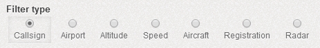 Filter types of the real time aircraft tracking system FlightRadar24