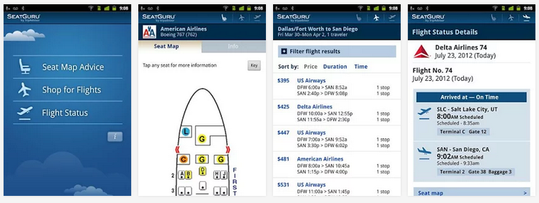 SeatGuru Android mobile app for tracking flights in real time