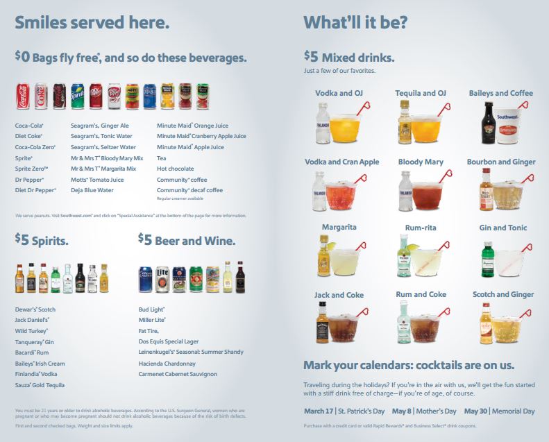 Southwest Airlines food and drinks